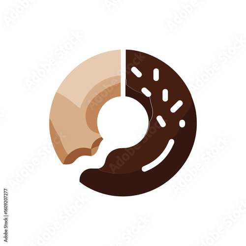 A delicious half-eaten donut showcasing chocolate and vanilla flavors with sprinkles