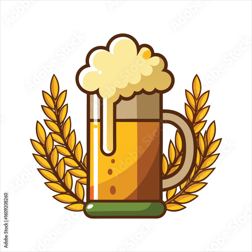 Glass of cold beer with wheat illustration for bar or oktoberfest design