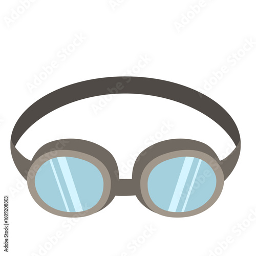 Flat style swim goggles icon in gray and blue color for aquatic sports or summer swimming activity illustration.