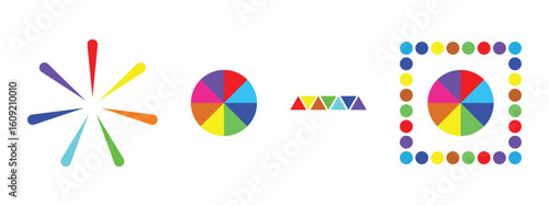 Colorful Spectrum Design with Various Shapes Illustrating Primary and Secondary Colors.