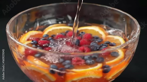 Wallpaper Mural Refreshing bowl of berries and slices of lemon being prepared with a pour of cool liquid, perfect for summer gatherings. Torontodigital.ca