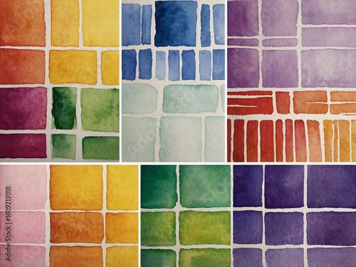 Colorful watercolor squares and rectangles paint color palette