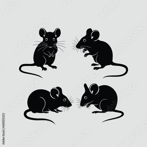 Four black mouse silhouettes on a light gray background 2