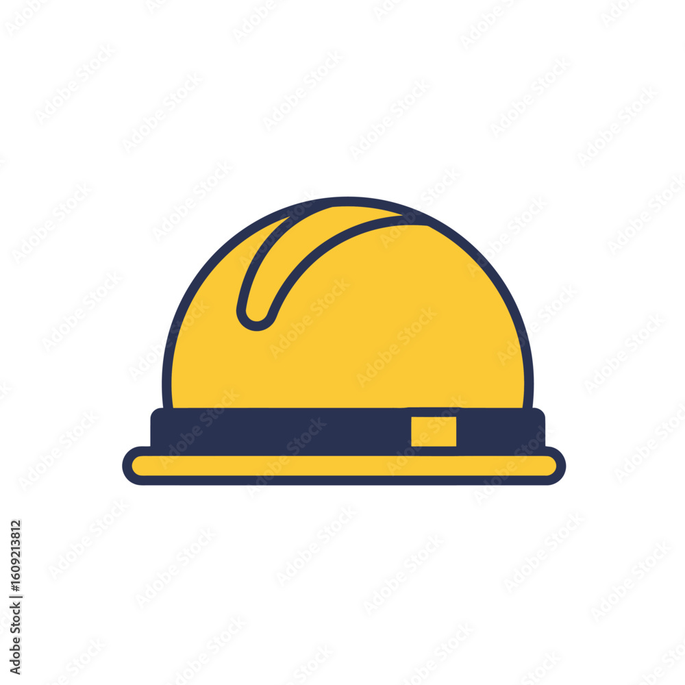 Fototapeta premium Bright yellow hard hat safety helmet icon with dark blue brim