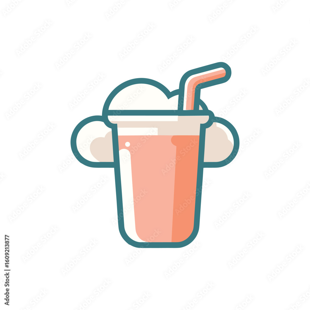 Colorful beverage with a straw and whipped cream against a simple white background Colorful beverage with a straw and whipped cream against a simple white background