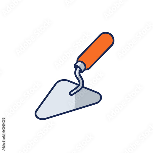 Cartoon style construction trowel with orange handle and grey blade, essential building tool.