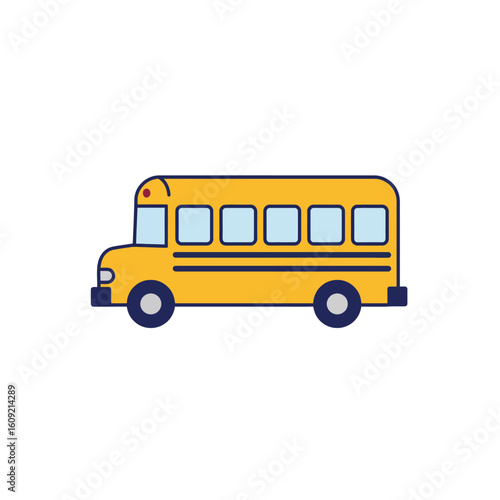 Classic Yellow School Bus with Blue Accents and Square Windows