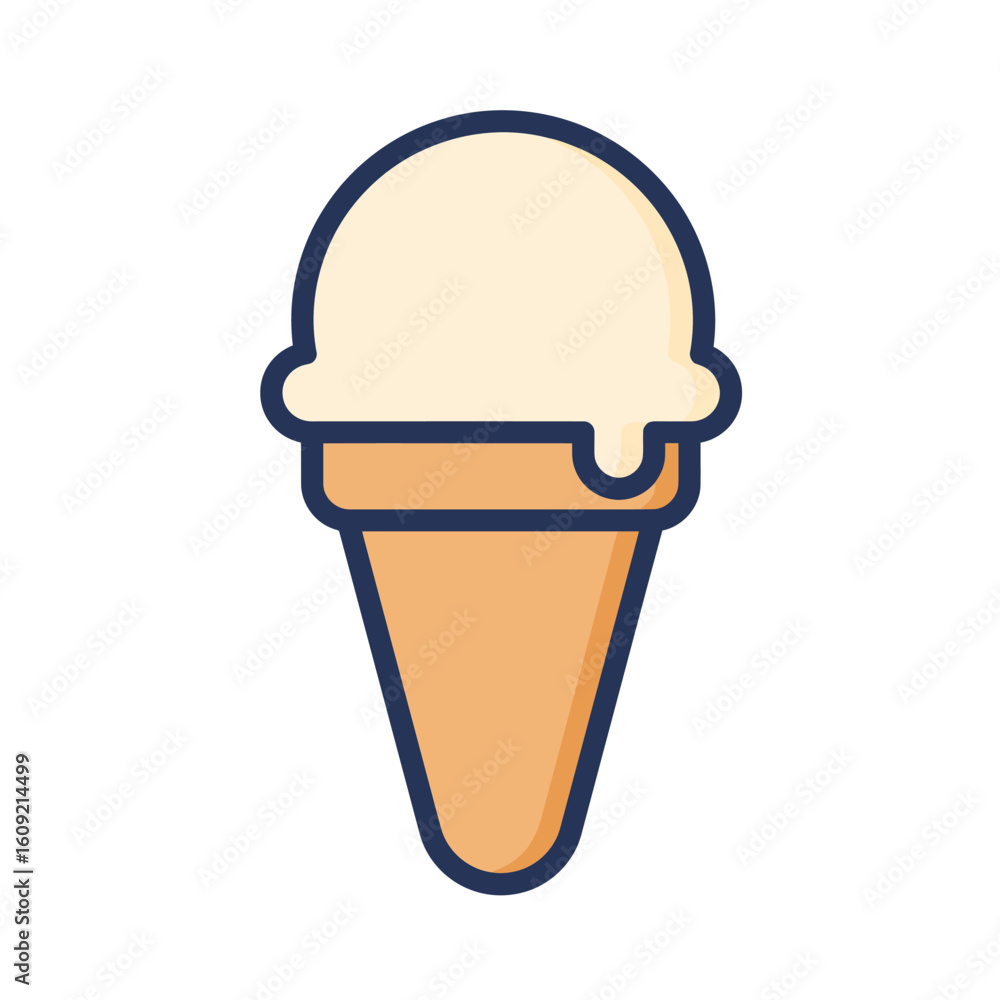 Creamy Vanilla Ice Cream Cone with Melted Drip Creamy Vanilla Ice Cream Cone with Melted Drip