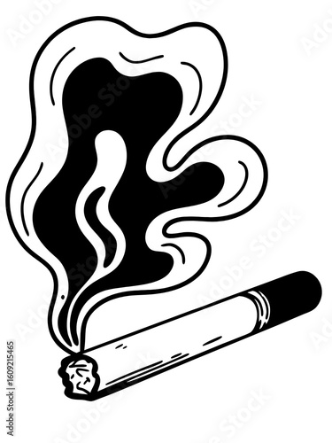 Minimalist black and white illustration of a smoking cigarette, perfect for educational content.
