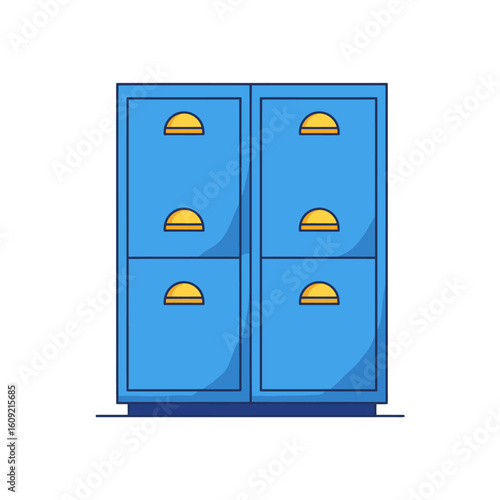 Simple Blue Filing Cabinet with Yellow Handles