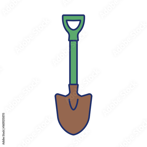 Simple Illustration of a Garden Shovel with Green Handle and Brown Blade