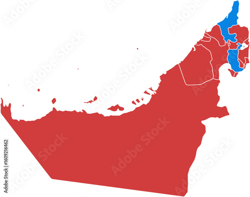 United Arab Emirates map. Map of united arab emirates with colored regions isolated on white background.