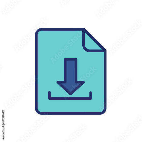 Teal Document Icon with Dark Blue Download Arrow