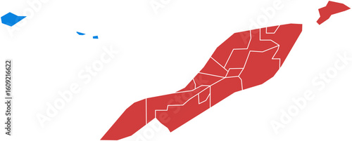 Anguilla red. Red and blue political map regions isolated on white background.
