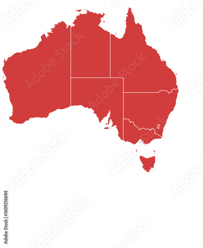 Australia map. Map of australia divided into states and territories isolated on white background.