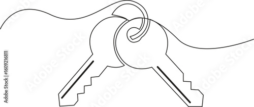 One Line Drawing of Security Lock Keys, Vector Illustration.