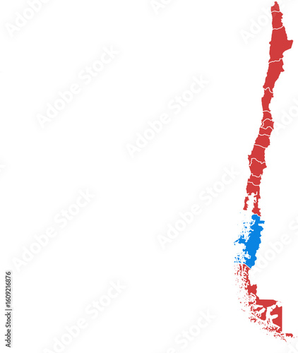 Chile map. Map of chile with highlighted regions isolated on white background.