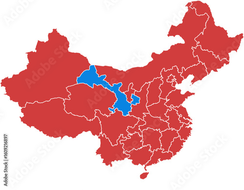 China map. Map of china with inner mongolia highlighted in blue isolated on white background.