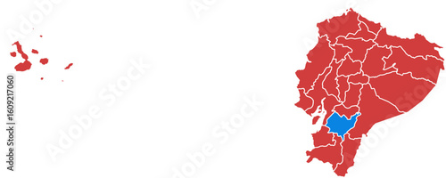 Ecuador map. Map of ecuador with provinces highlighted isolated on white background.