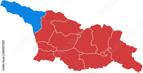 Georgia map. Map of georgia with abkhazia highlighted in blue isolated on white background.