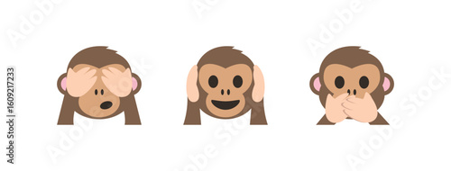 Illustration of Three Wise Monkeys: See No Evil, Hear No Evil, Speak No Evil - Digital Art vector