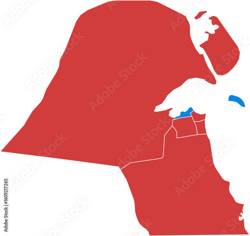 Kuwait map. Map of kuwait showing administrative divisions isolated on white background.