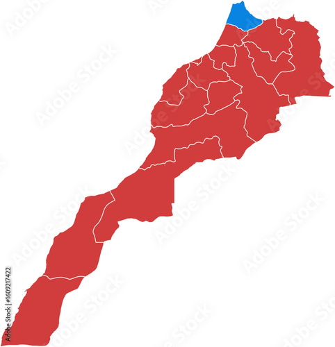 Morocco map. Map of morocco with one region highlighted in blue isolated on white background.