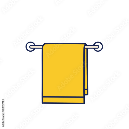Yellow Towel Hanging on a Chrome Towel Rack, Simple Illustration