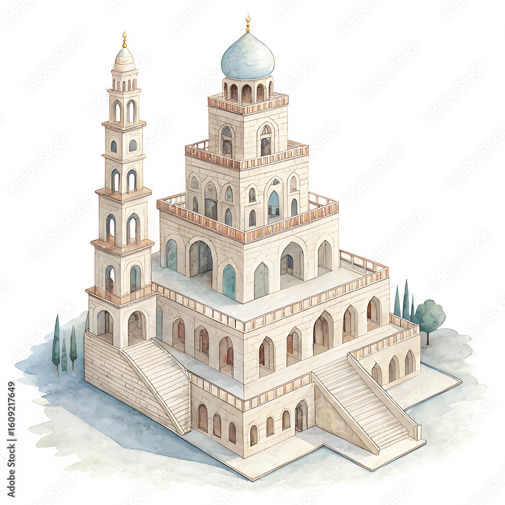 Fototapeta premium Watercolor Memory Palace in a Dreamlike Environment