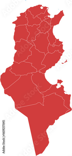 Tunisia map. Map of tunisia with administrative divisions isolated on white background.