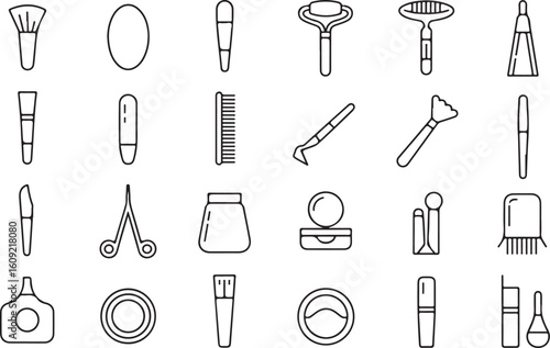 Elegant beautician icon featuring a woman s silhouette with hair styling tools and beauty elements