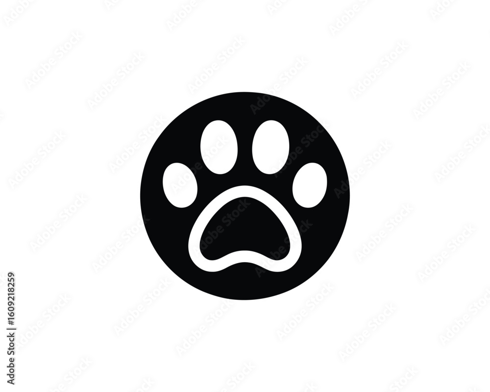 Fototapeta premium Minimalist Paw Print Icon on Black Circle