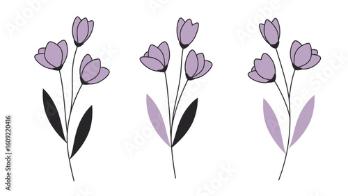 Wallpaper Mural Minimalist Purple Floral Illustrations Set. Elegant Stylized Lavender Flowers & Botanical Elements for Modern Design. Torontodigital.ca