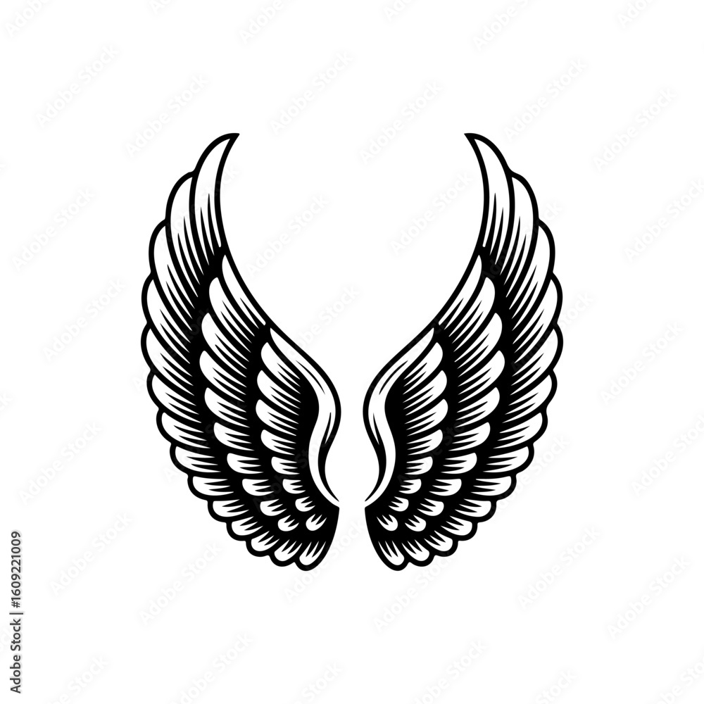Fototapeta premium Vintage wings isolated on white background. Design elements for logo, label, emblem, sign, brand mark. Vector illustration.