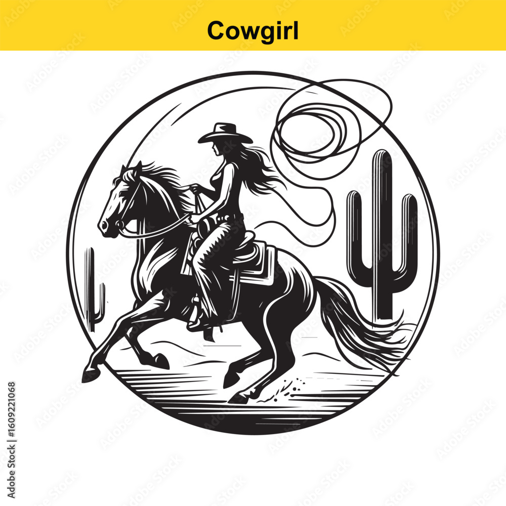 Fototapeta premium Wild West Cowgirl Ride – T-Shirt Graphic Design.