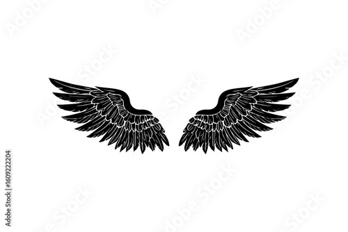 Wings in tattoo style isolated on white background. Design element for poster, t shit, card, emblem, sign, badge. Vector illustration