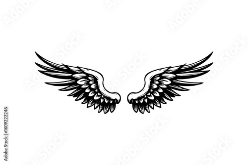 Wings in tattoo style isolated on white background. Design element for poster, t shit, card, emblem, sign, badge. Vector illustration
