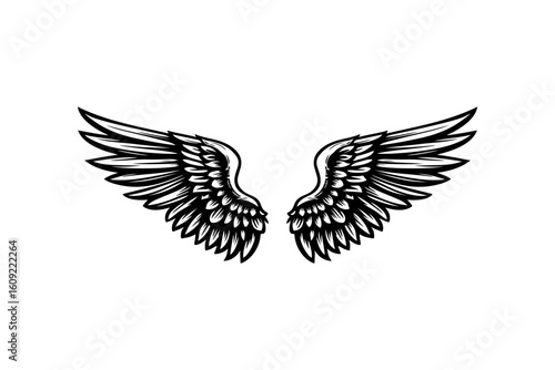 Wings in tattoo style isolated on white background. Design element for poster, t shit, card, emblem, sign, badge. Vector illustration