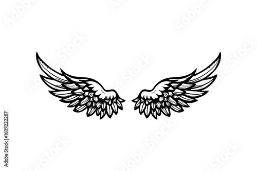 Wings in tattoo style isolated on white background. Design element for poster, t shit, card, emblem, sign, badge. Vector illustration