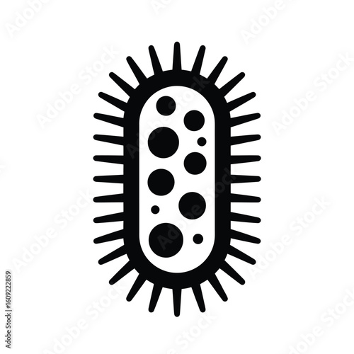 Stylized illustration of a bacterium with numerous flagella