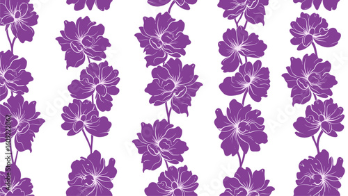 Purple Orchid Flower Seamless Pattern on White Background
