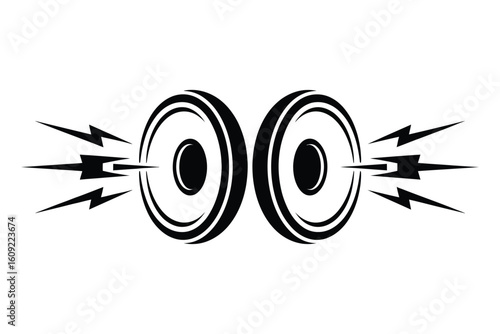 Two speakers emitting sound waves in a dynamic illustration