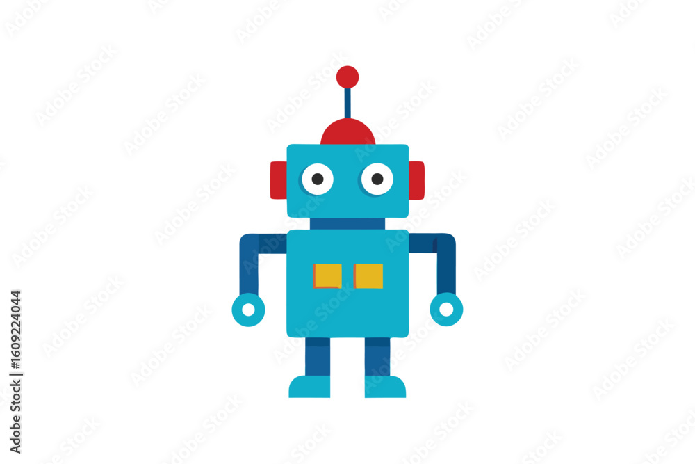 Toy Robot With Buttons And Antenna Vector On White Toy Robot With Buttons And Antenna Vector On White