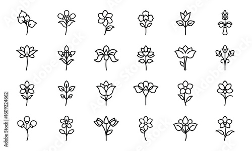 Bundle Honesty Flower Icon Silhouettes Style White Background