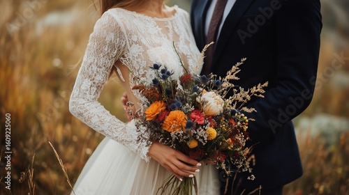 Couple Sharing a Romantic Moment in a Scenic Autumn Landscape During Their We...