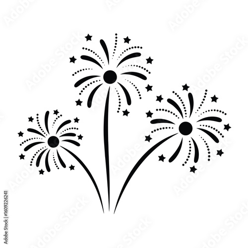 Stylized black and white fireworks display