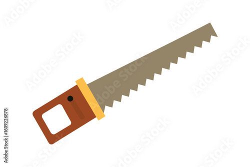 Saw With Sharp Blade And Wooden Grip On White