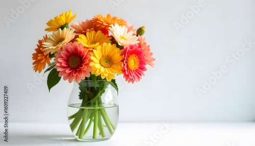 Wallpaper Mural Brightly colored flowers in a glass vase against a white background. High-quality, detailed, full-frame composition. Torontodigital.ca