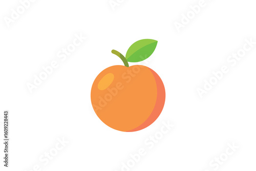 Pink Peach Fruit With Green Leaf Flat Style On White