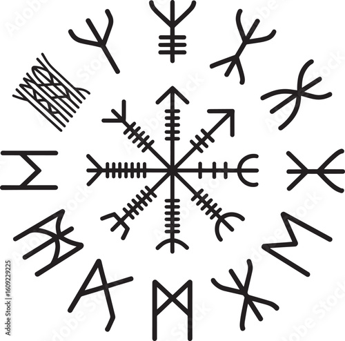 "Viking Runes & Ancient Symbols — Black Line Vector Set"